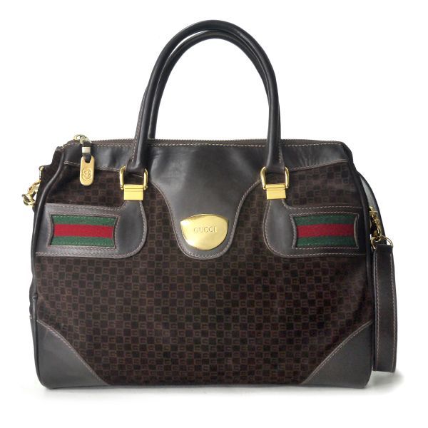 OLD Gucci レア スエード×シェリー スクエアGGボストンバッグ