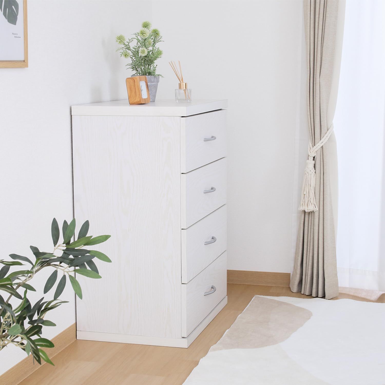 数量限定】4段 ラルゴ 幅60×奥行41.5×高さ80cm タンス オークホワイト