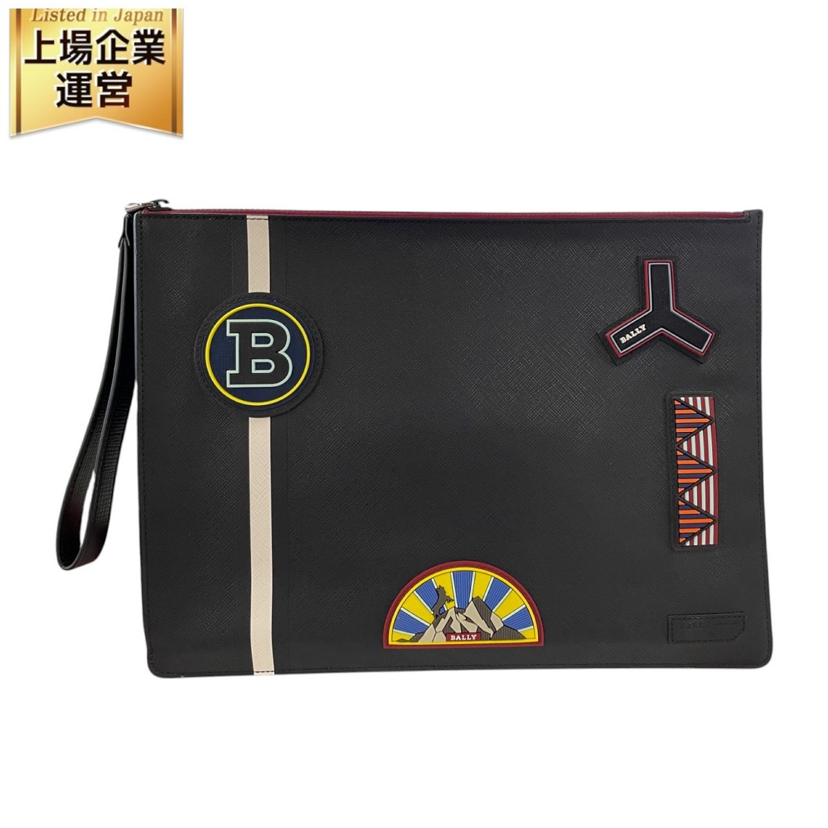 バリー ロゴ レザー クラッチバッグ バリー BALLY クラッチ バッグ レザー PVC ブラック マルチ ロゴ