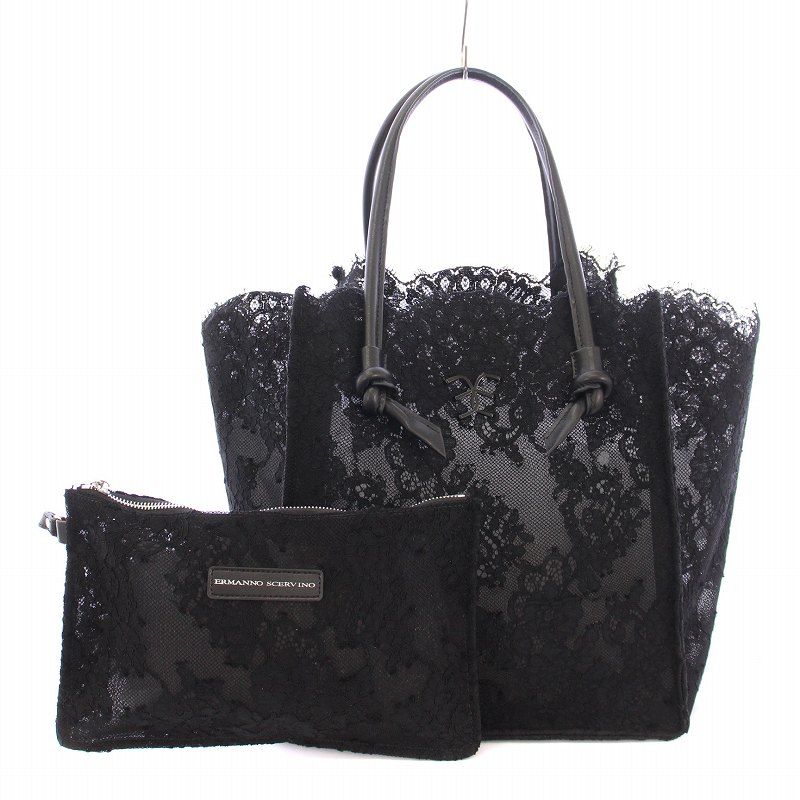 ERMANNO SCERVINO black leather FAUBOURG LARGE Shoulder Bag