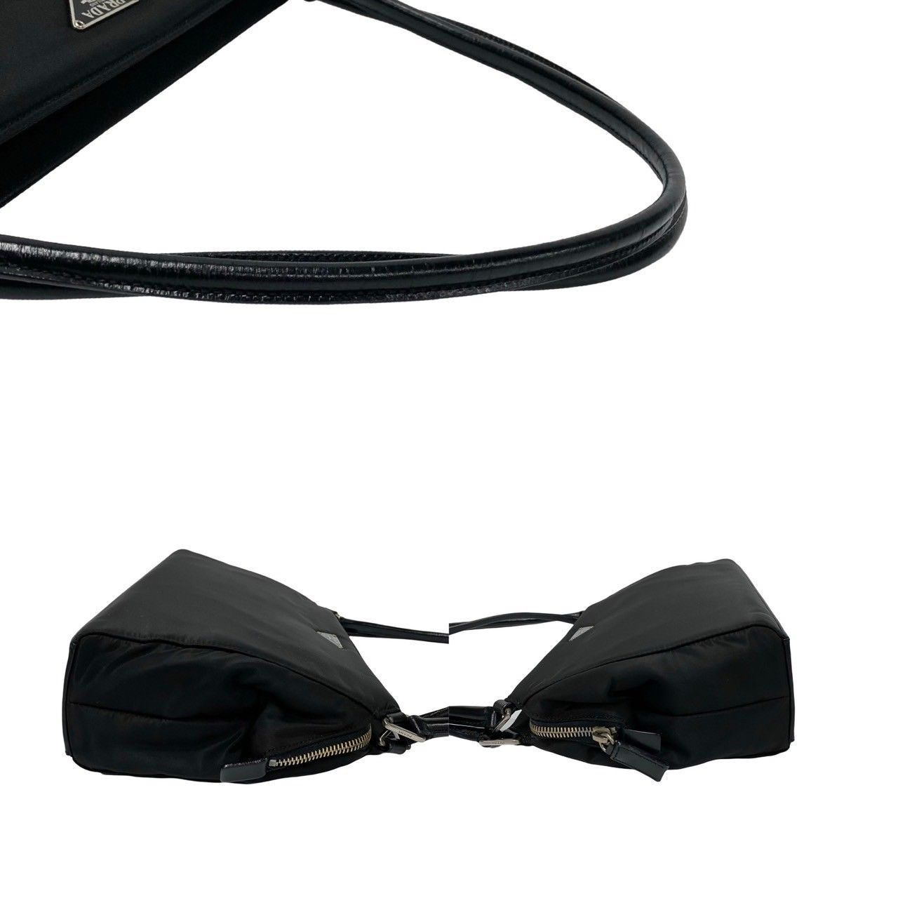 1極 美品 希少品 PRADA プラダ 三角ロゴ 金具 レザー 本革 ナイロン 