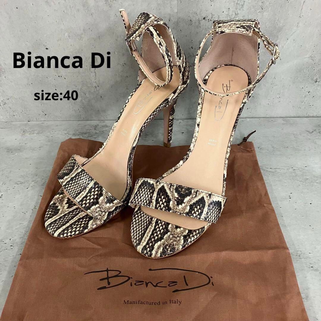 Bianca Di ビアンカディ スネーク パイソン サンダル40 ヒール ◆