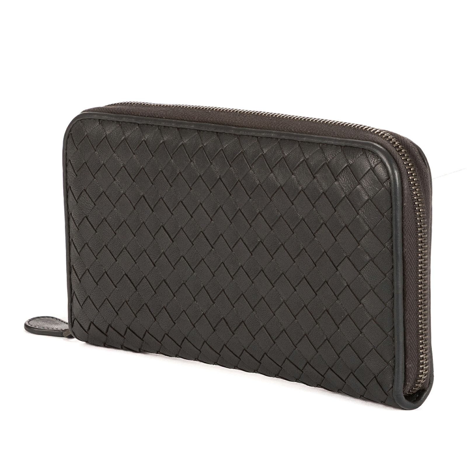 BOTTEGA VENETA ボッテガヴェネタイントレチャート ジップアラウンド ウォレットダークグレーイントレチャートレザーA