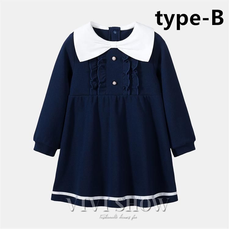 キッズ 子供服 ジュニア ワンピース 長袖 かわいい 襟付き おしゃれ シンプル お呼ばれ