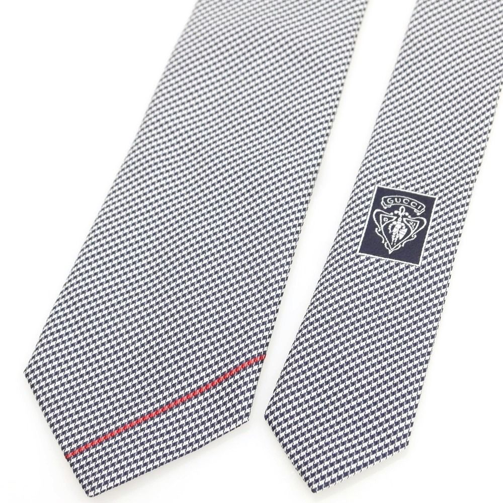  グッチ GUCCI シルクコットン ハウンドトゥース柄ネクタイ ダークネイビーxホワイト メンズ ネクタイ 小物