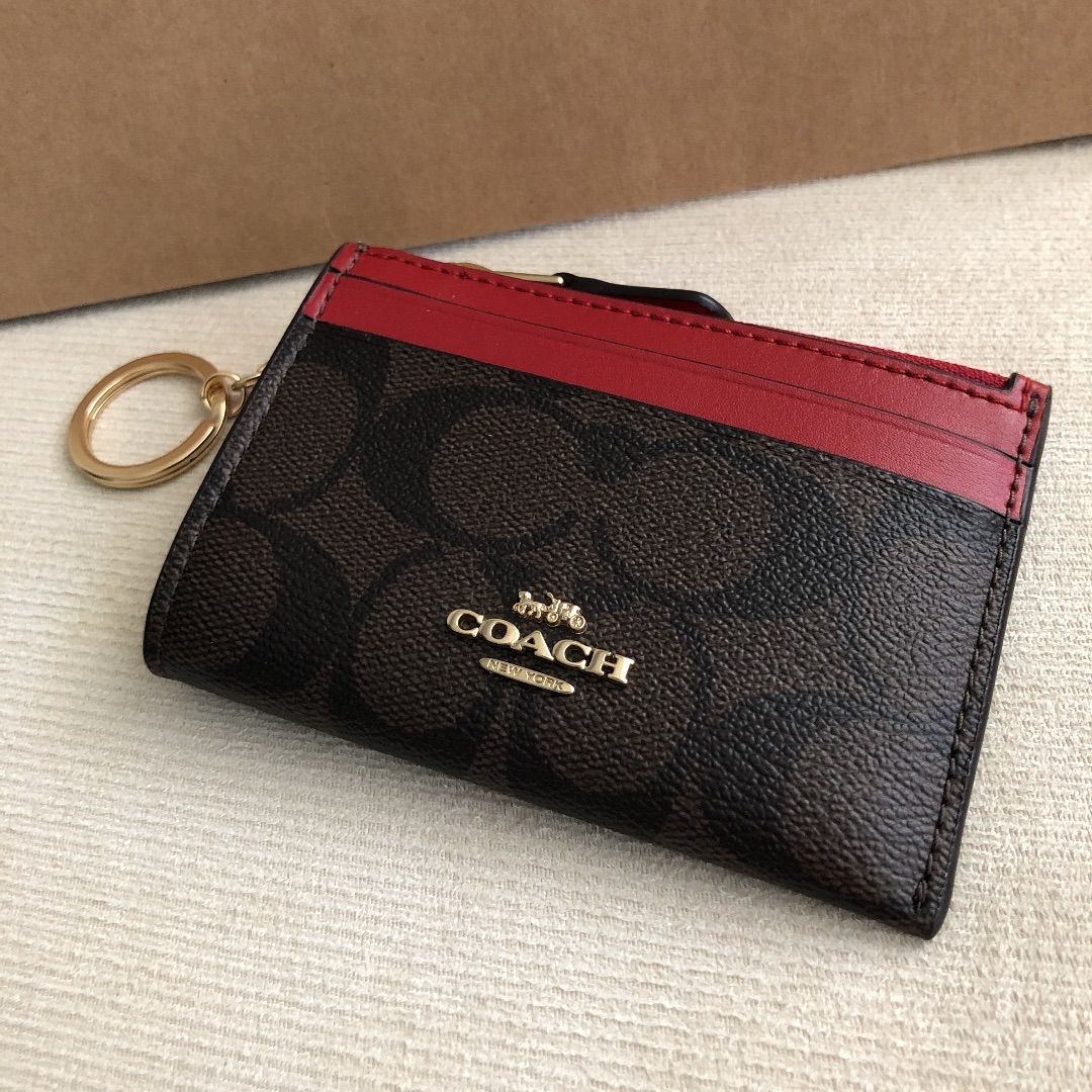 新品 COACH コーチ 定価17,600円 レザー コイン パス IDケース リング