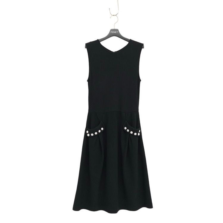FOXEY ワンピース　38 FOXEY フォクシー ニットワンピース パールビジュー付 ブラック