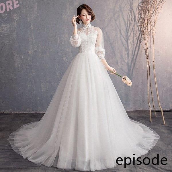 ウェディングドレス ウェディングドレス白 パーティードレス ハイネック レース花嫁ロングドレス 結婚式 トレーンライン 二次会 エレガントWP数量 価格926