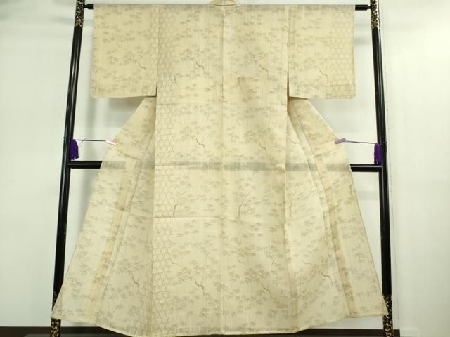 平和屋着物 上 夏物 二代目 川村久太郎 生紬 枝葉文 鳥の子色地 DZAA9170kh5