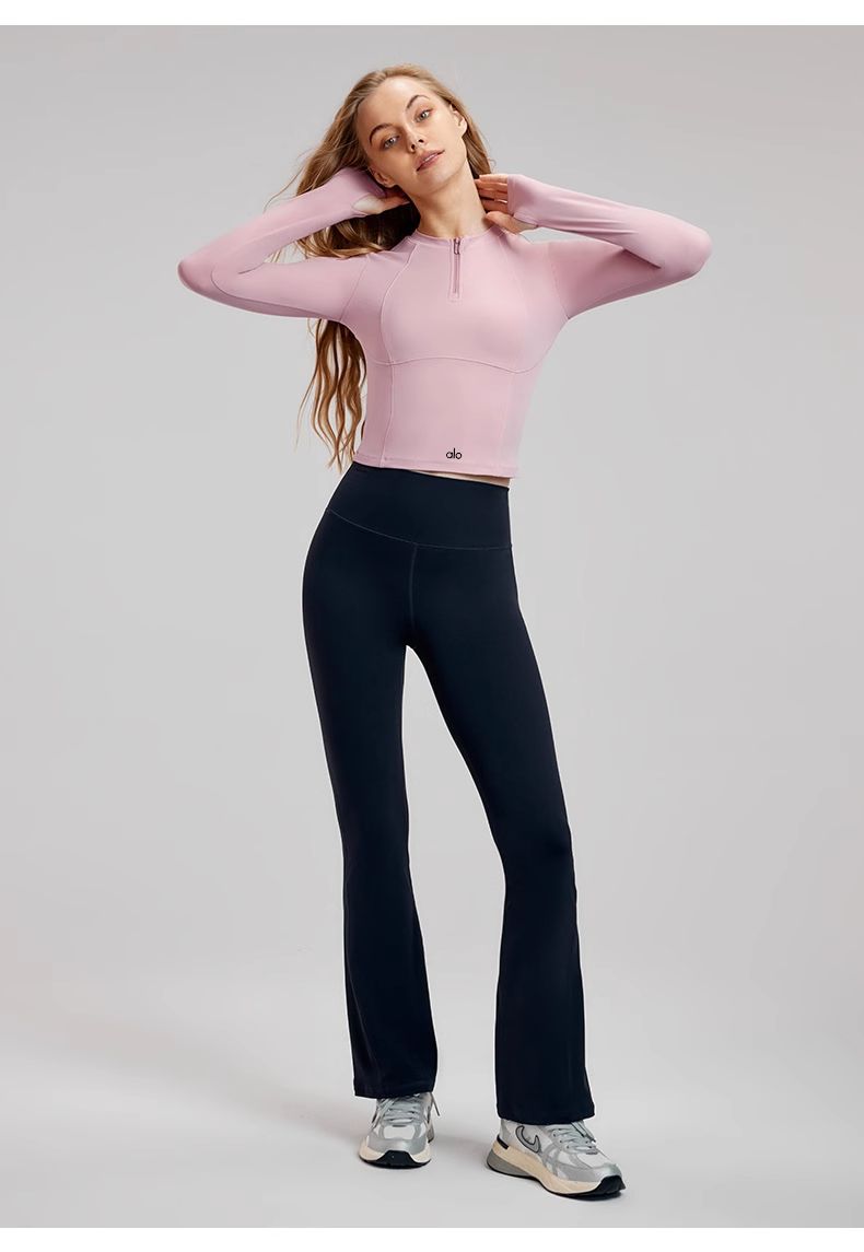 Alo ヨガウェア 秋冬トップ 高級感のあるハーフジップフィットネス長袖Tシャツ 女性ランニングジムウェア タイトフィットトップス - メルカリ