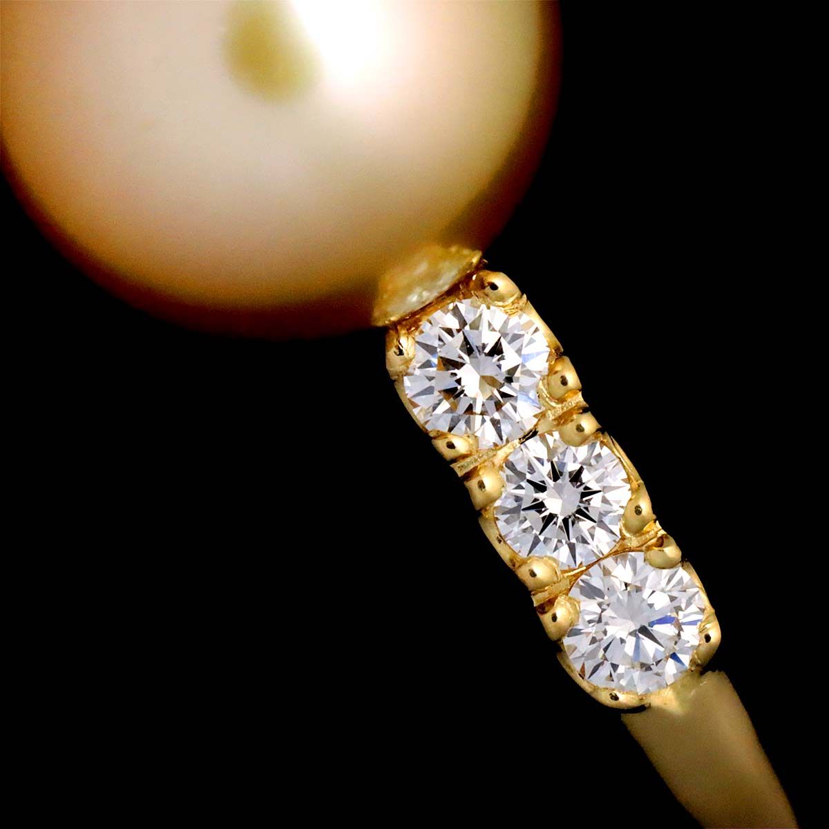 タサキ TASAKI 10.5号 リング 白蝶真珠 10.3mm ダイヤ 0.36ct K18 YG  