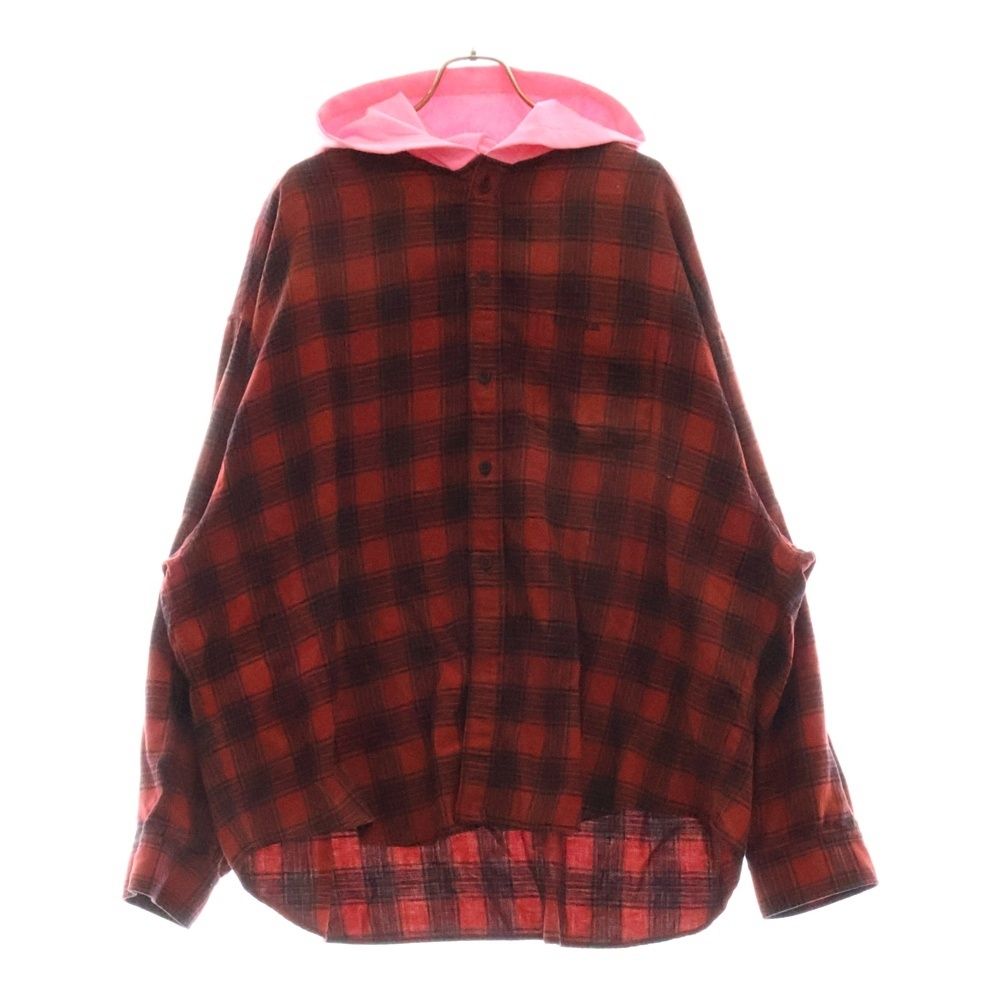 BALENCIAGA バレンシアガ HOODED CHECK SHIRT フーデッド 長袖チェックシャツ ブラック|レッド 746369 TNM25