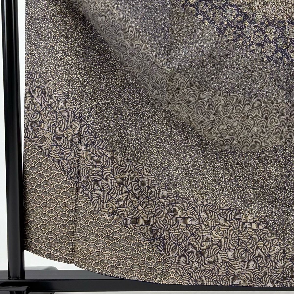 訪問着 身丈161cm 裄丈62.5cm S 袷 紬地 落款 鮫 宝尽くし 濃紫 正絹 秀品