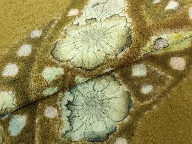 平和屋本店□極上 樋熊哲也 辻が花 絞り 手描き 九寸名古屋帯 梅幸茶色