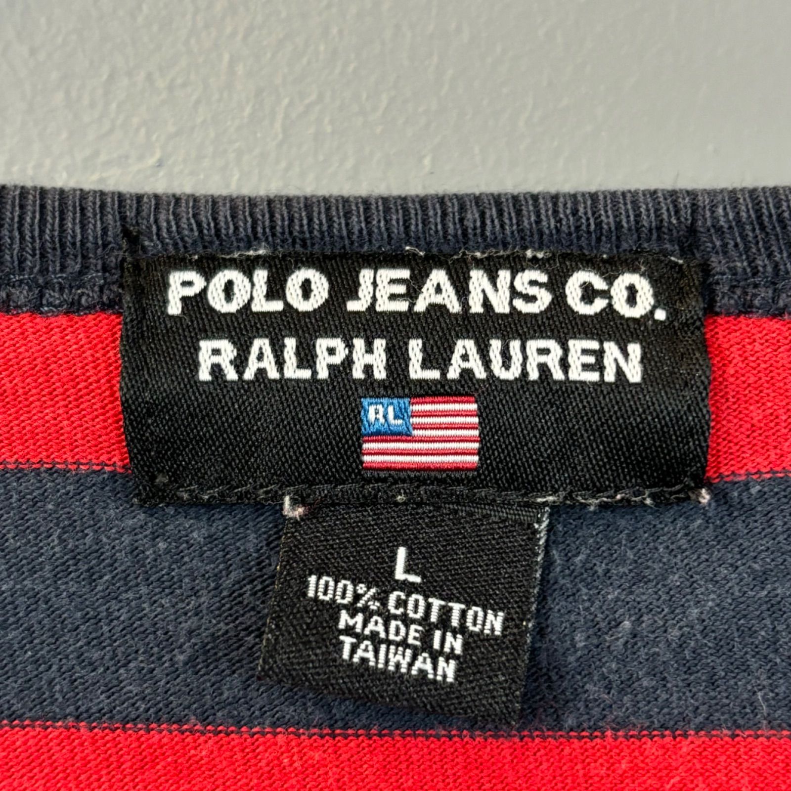 00s archive POLO JEANS RALPH LAUREN ポロジーンズ ラルフローレン 長袖 カットソー ロンT ボーダー ロゴ刺繍 赤×紺 L