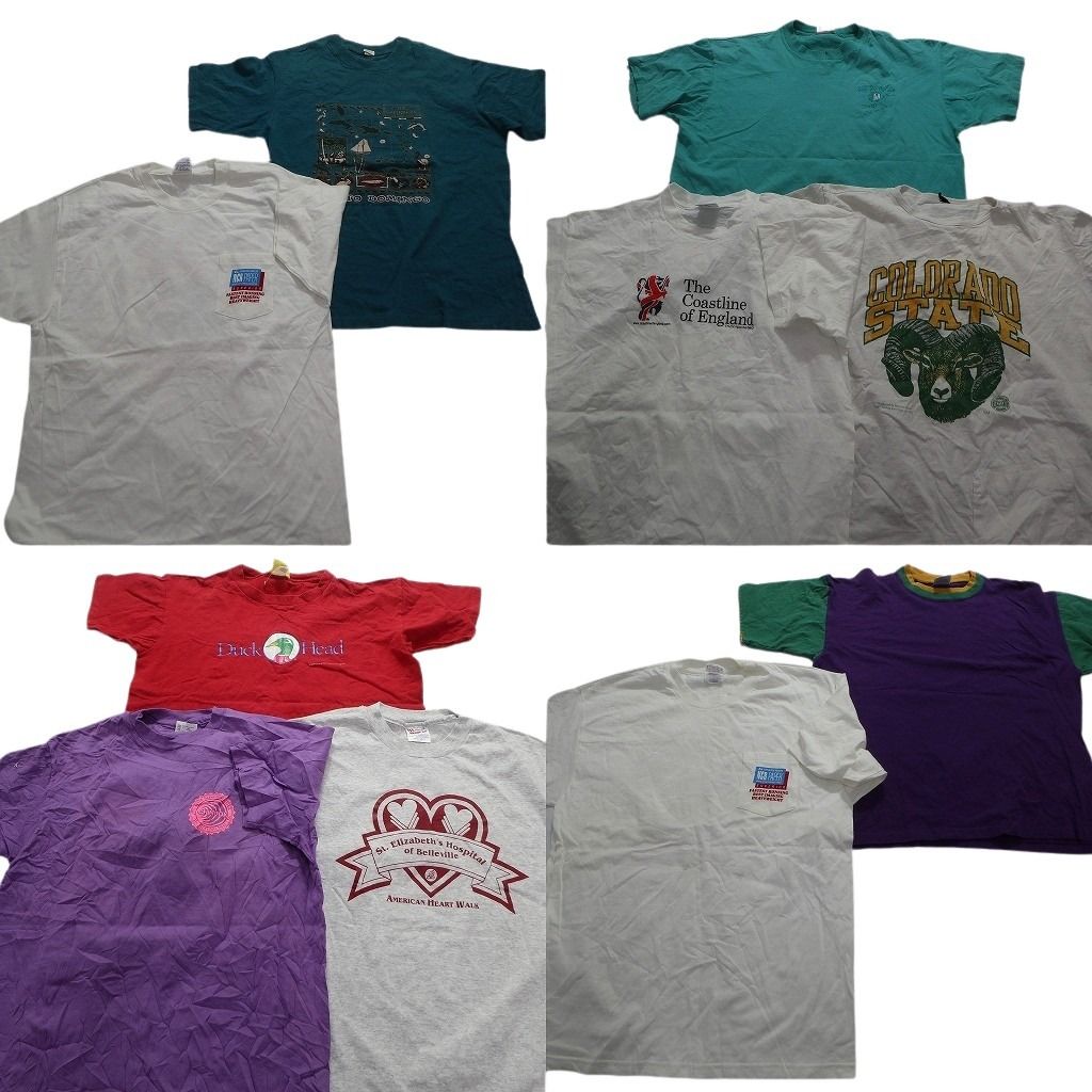 古着卸 まとめ売り ～90s　オールド 半袖Tシャツ 10枚セット (メンズ XL ) シングルステッチ カレッジ風 胸ポケ ツートン 中古 古着 MY7842