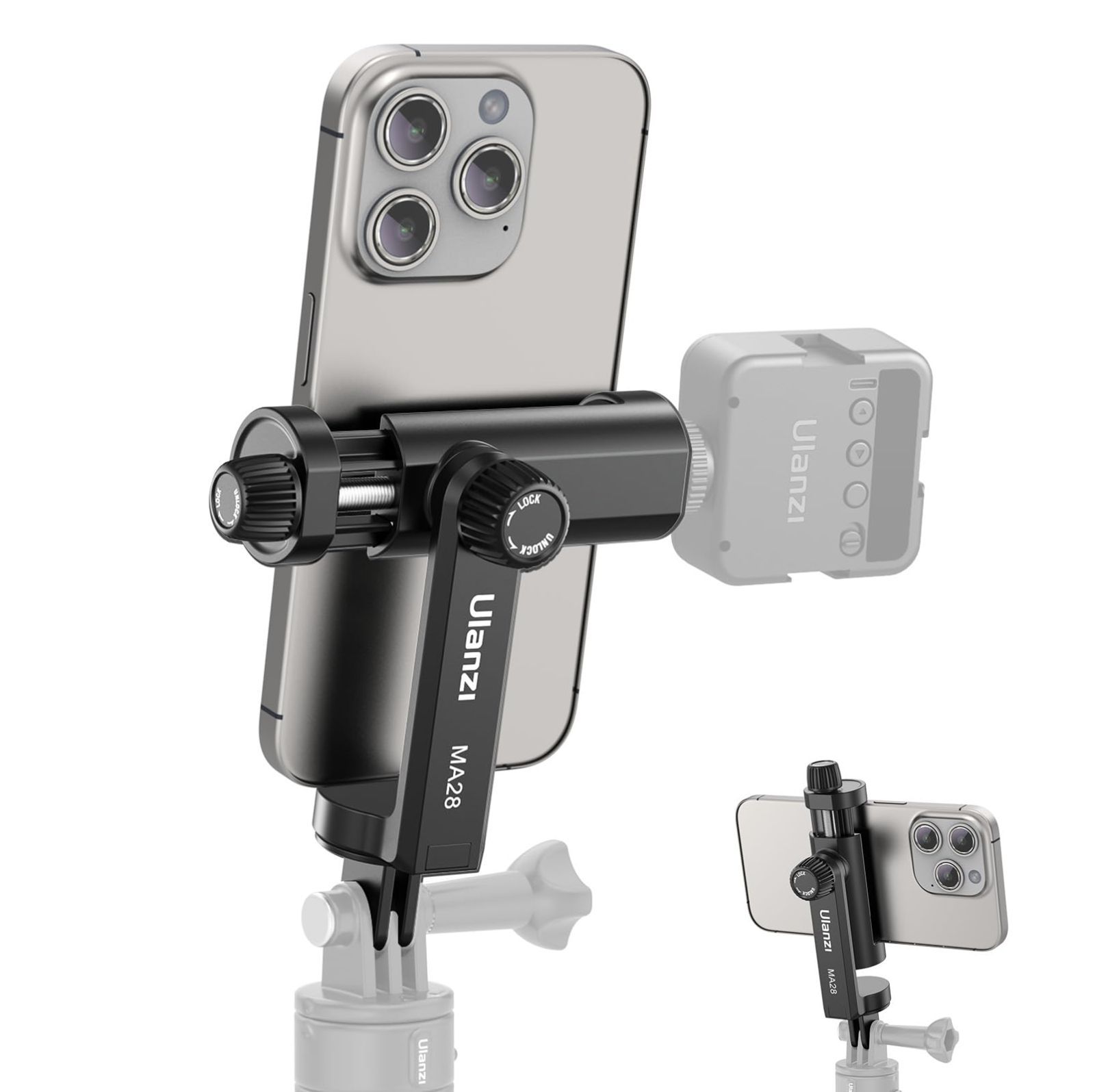 三脚 iphoneホルダー コールドシュー付き 360度回転 携帯ホルダー スマートフォン用三脚アダプター 超軽量 スマホマウント gopro用マウント 持ち運び便利 三脚マウント スマホホルダー iPhone/Andr