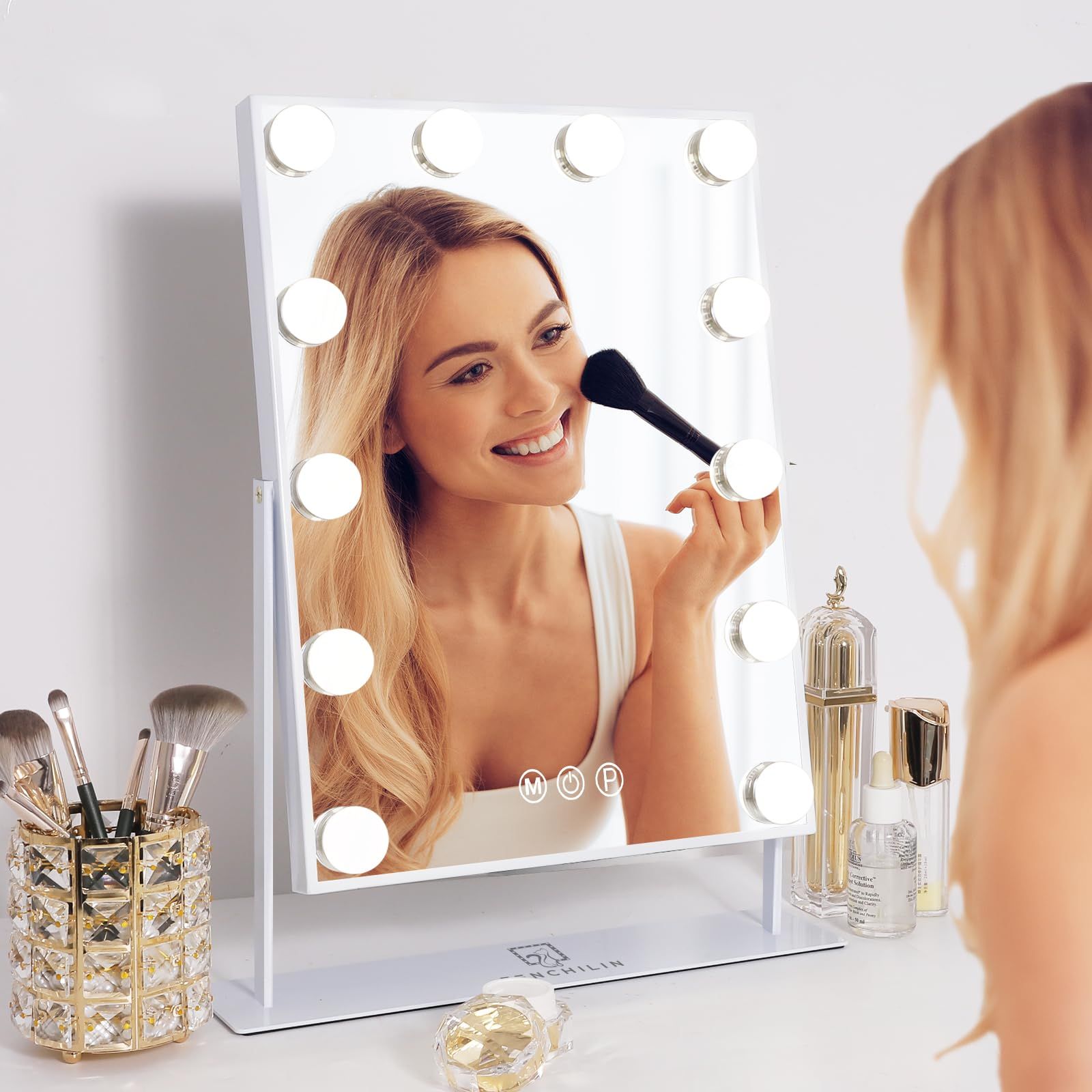 FENCHILIN 化粧鏡 女優ミラー ハリウッドミラー 壁掛け⁄卓上両用 USB