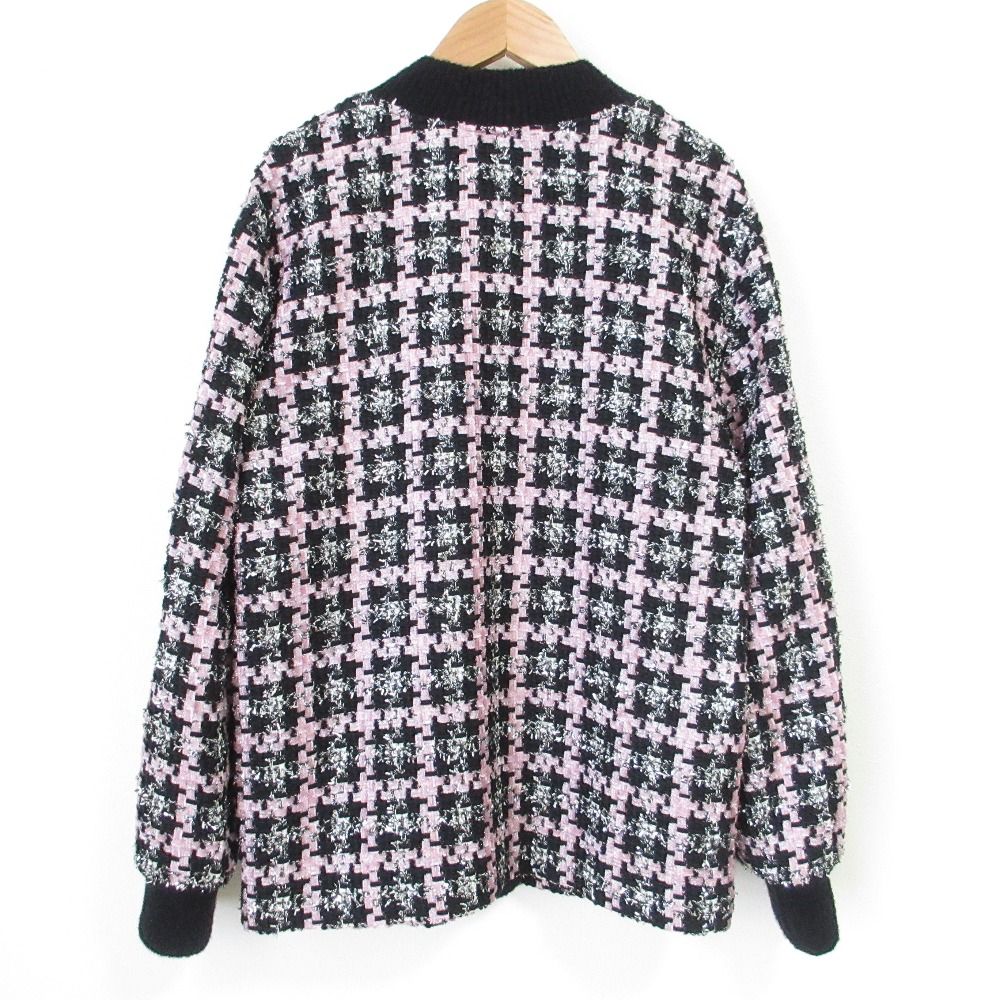 23AW MSGM エムエスジーエム Lurex Check Tweed ツイードカーディガン ジャケット 38 ピンク ブラック レディース 古着