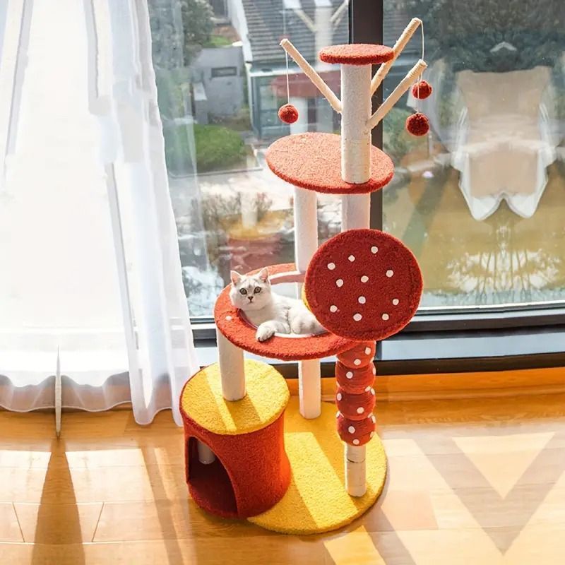 キャットタワー キャットツリー キャットポール キャットクライミング かわいい キャンディー カプセル 据え置き ビッグキャットツリー 高さ130cm 大型猫 ジュニア猫 子猫向け 猫じゃらし付き トンネル 組立簡単 安定性抜群