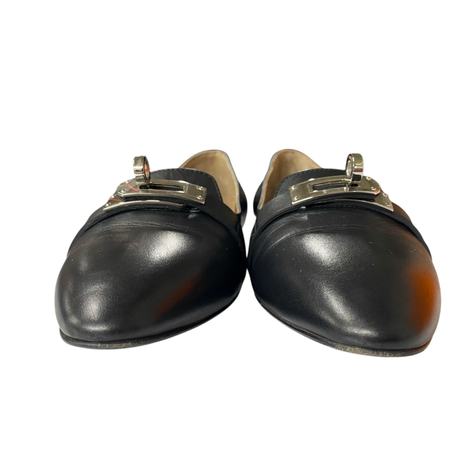 美品　HERMES エルメス　パンプス　ヒール　ケリー金具　黒　ブラック　37 ○エルメス HERMES ケリー金具 パンプス レザー ブラック 35、22cm