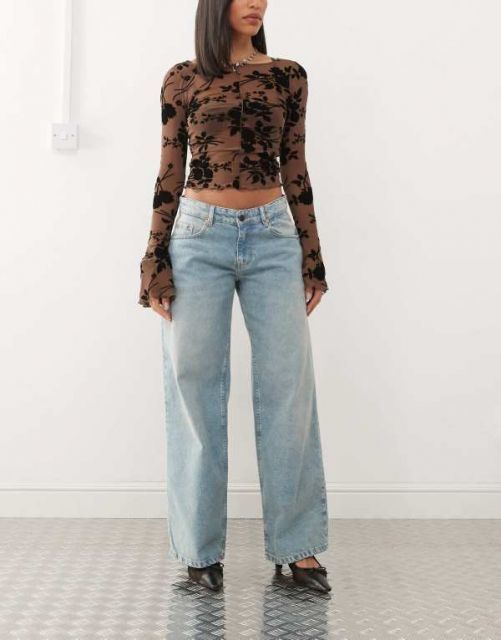【送料無料】 モーテル レディース デニムパンツ ボトムス Motel roomy extra wide low rise jeans in washed blue green WASHED BLUE GREEN