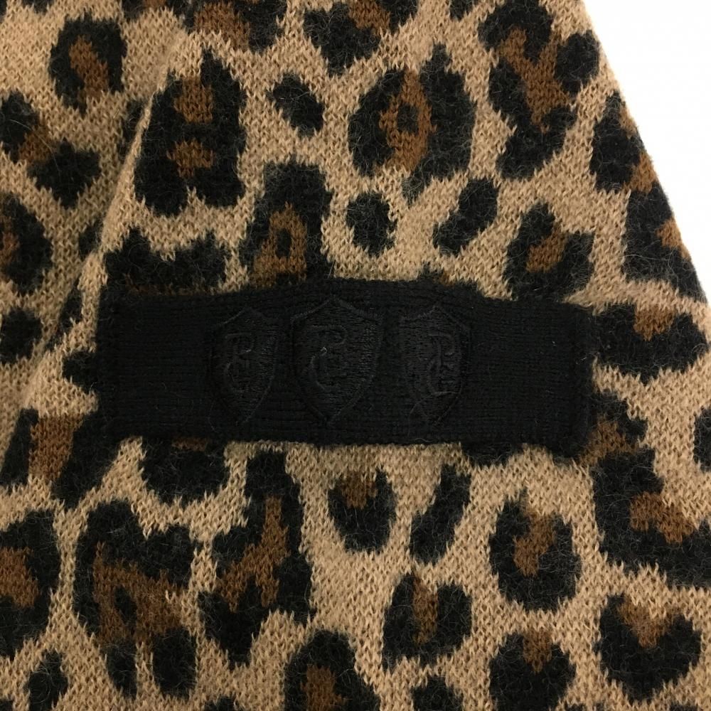 パーリーゲイツ ニットジャケット リベージュ系×黒 レオパード柄 ロゴ白 カシミヤ混 レディース 1 M ゴルフウェア PEARLY GATES LLC-HASEGAWATOSO_COM