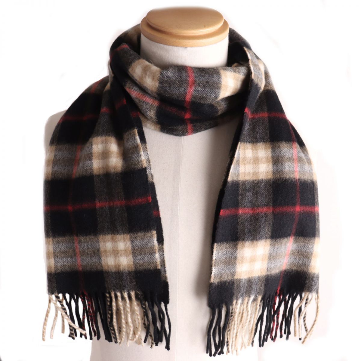 極美品○BURBERRY バーバリー カシミヤ100％ チェック柄 フリンジ