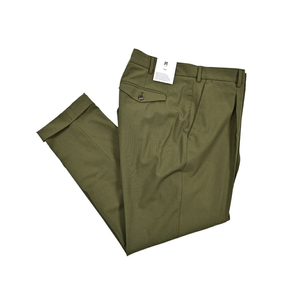 PT TORINO ピーティートリノ / Edge REBEL FIT ストレッチウール リラックステーパードスラックス 春夏秋 メンズ カーキグリーン 423607