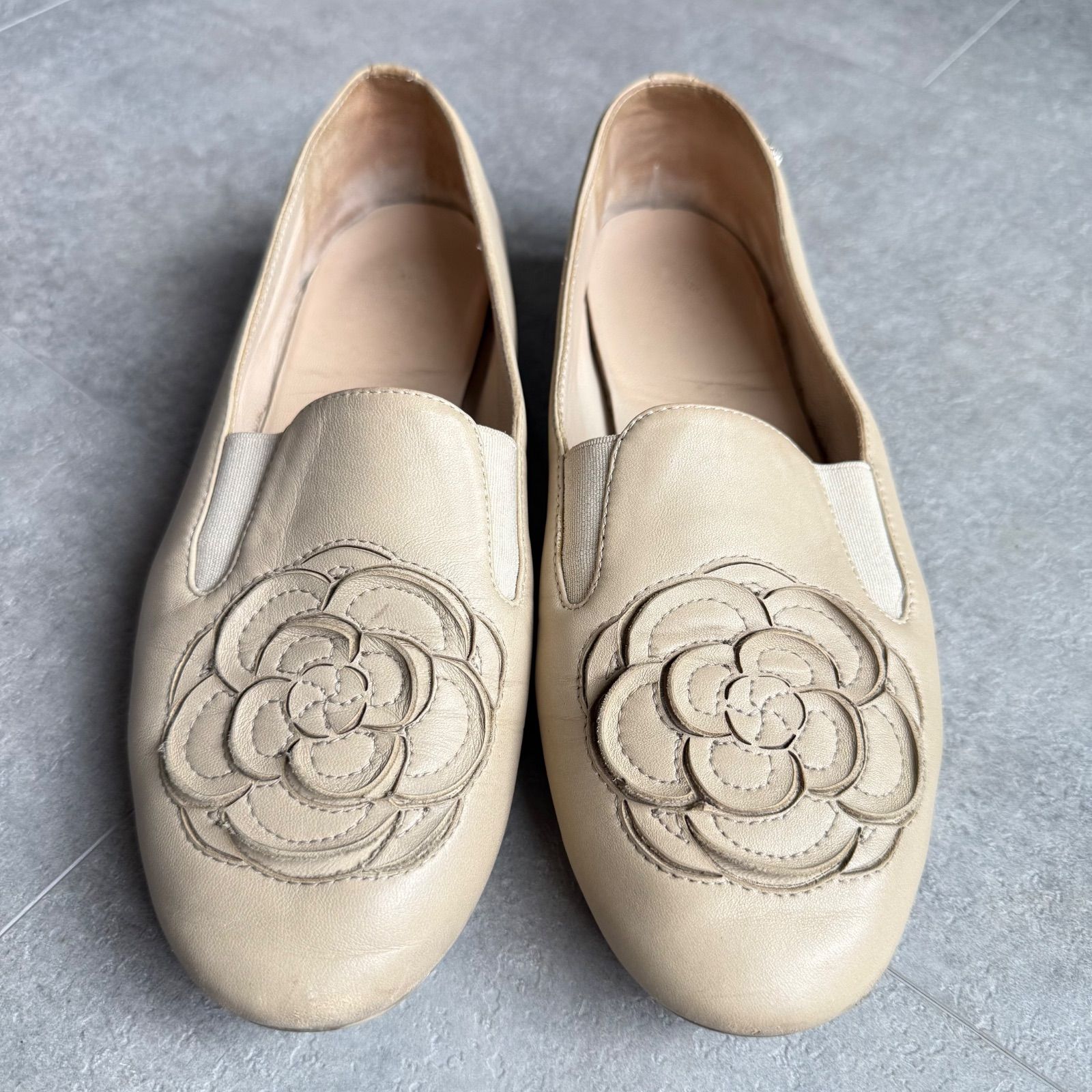 CHANEL シャネル カメリアココマーク レザー スリッポン フラット