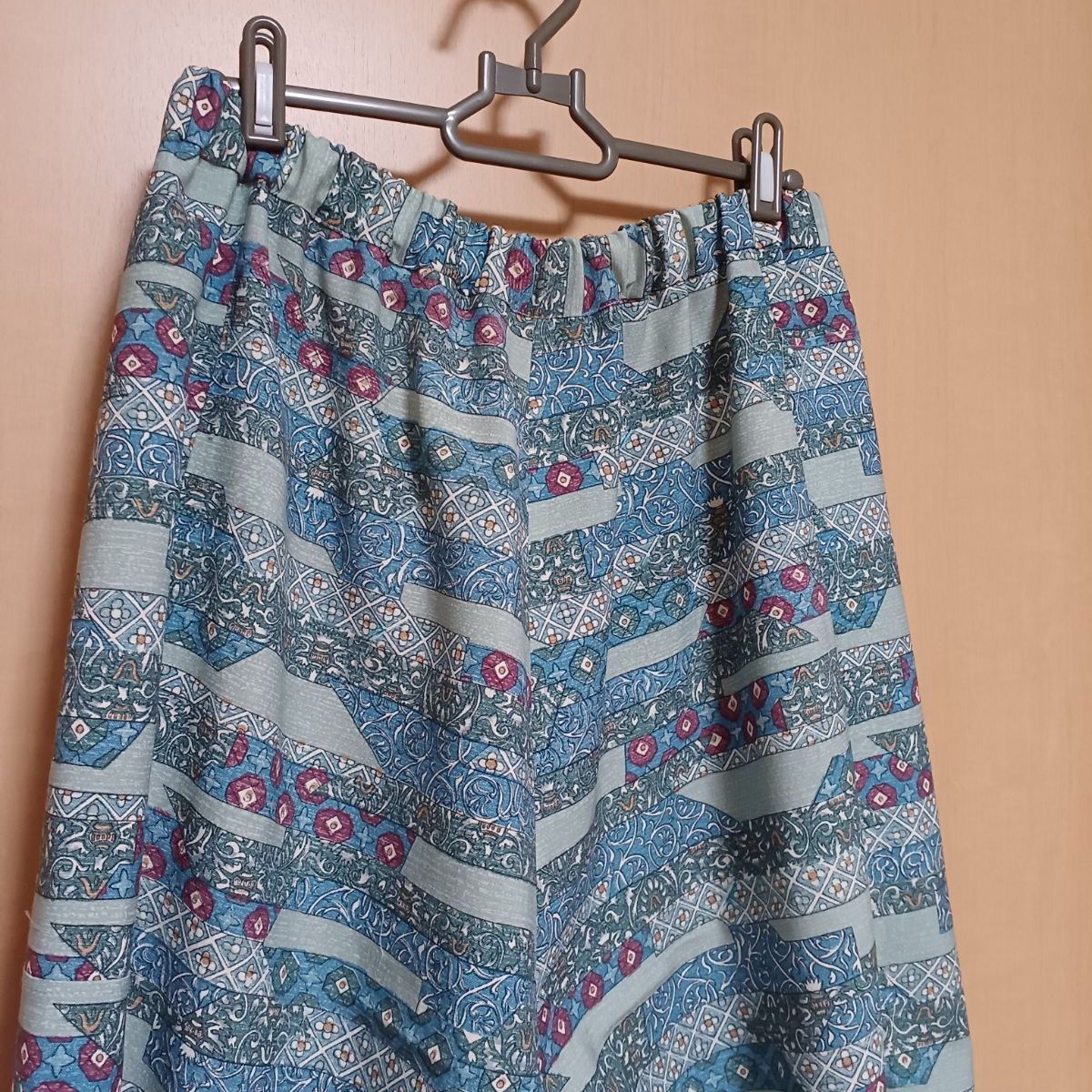 216　手染め大輔　着物リメイク　紬　トップスとサルエルパンツ　フリーサイズ 着物リメイク、シルクウール混ロングサルエルパンツ、大きい