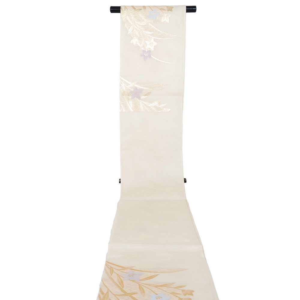 ★専用★美品 袋帯 夏 夏帯 絽 クリーム 抽象文 長さ4m50cm お洒落 袋帯 夏用 絽 花唐草 お太鼓柄 正絹 西陣 日本製 未仕立て 夏帯
