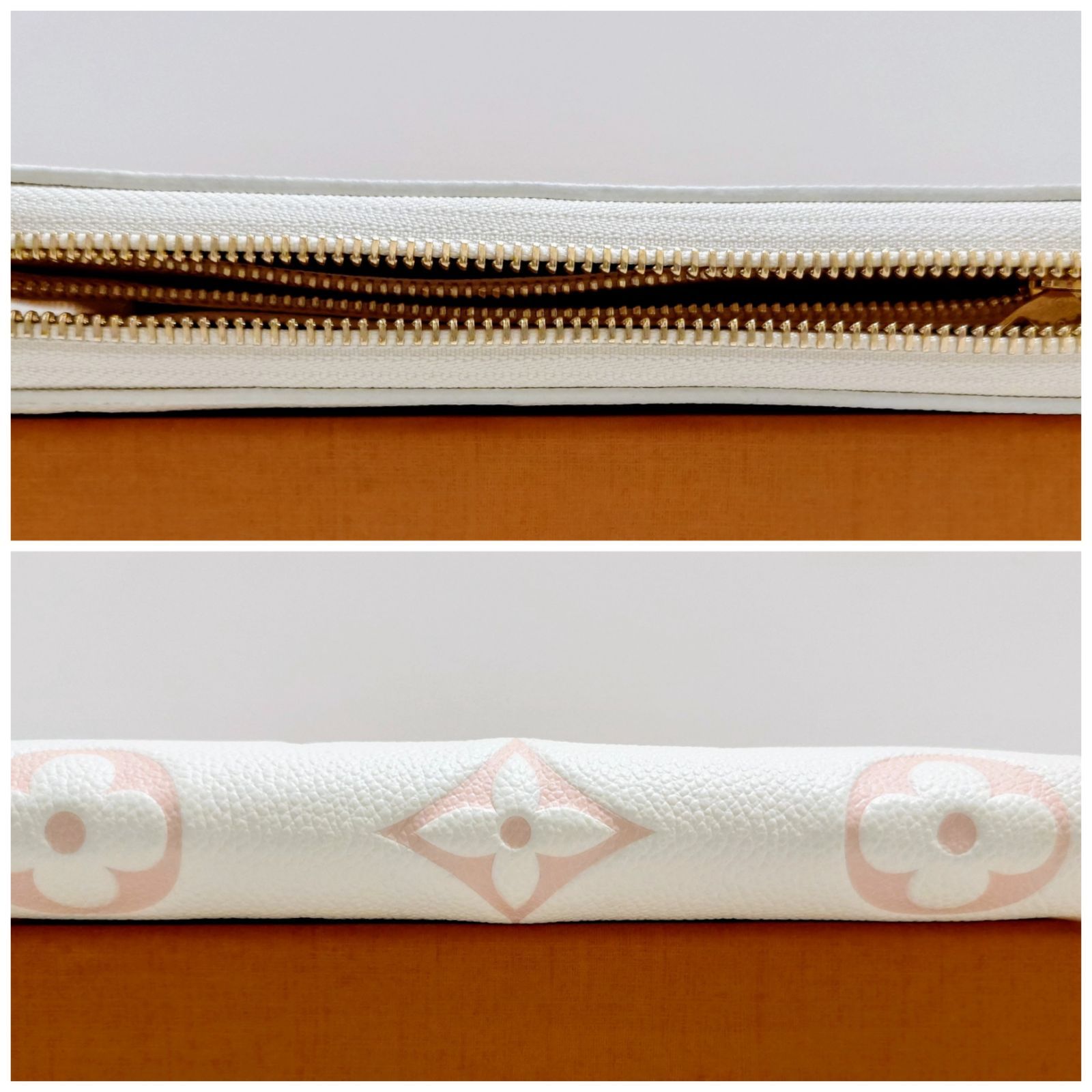 希少品　日本限定カラー　白×ピンク　確実正規品　鑑定済　状態極上　美品　箱・袋付属　カード収納スロット 12枚　L V ルイヴィトン　モノグラム アンプラント ジッピーウォレット　M83309　ICタグ確認済み　箱・袋付属　長財布