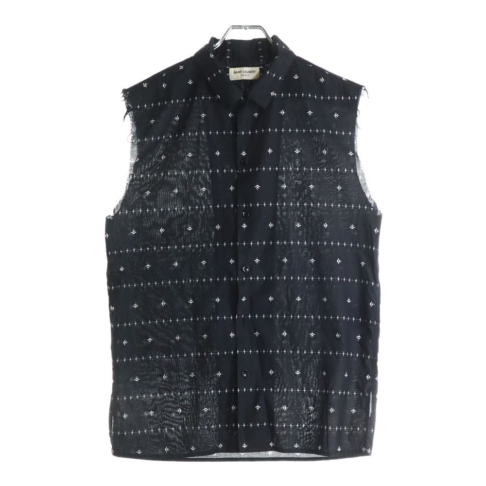 SAINT LAURENT PARIS サンローランパリ 19SS 総柄デザインノースリーブシャツ 袖カットオフ ブラック 552843 Y085U