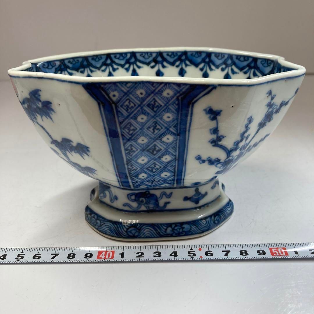 御庭焼 江戸後期 松竹梅図高台鉢 最大横幅16.6㎝ 東Y5-0615①