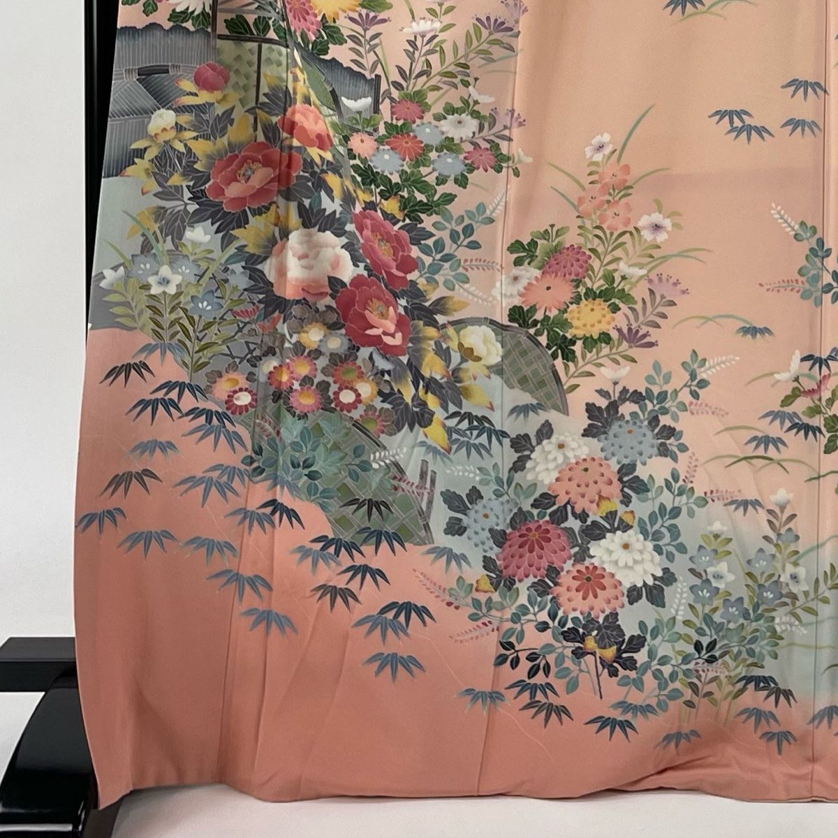 訪問着 身丈169cm 裄丈69cm L 袷 落款 草花 曲垣 ピンク 正絹 秀