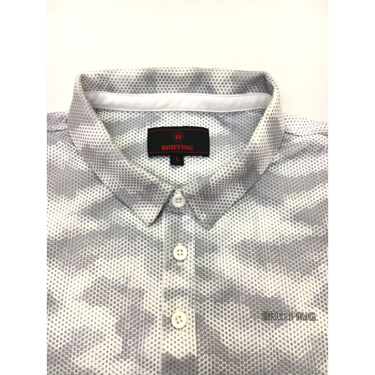 BRIEFING - coco 中古 ブリーフィング BRIEFING メンズ 半袖ポロシャツ L 白×グレー 迷彩 カモフラ 中古 メンズ ブリーフィング BRIEFING 半袖ポロシャツ L 白