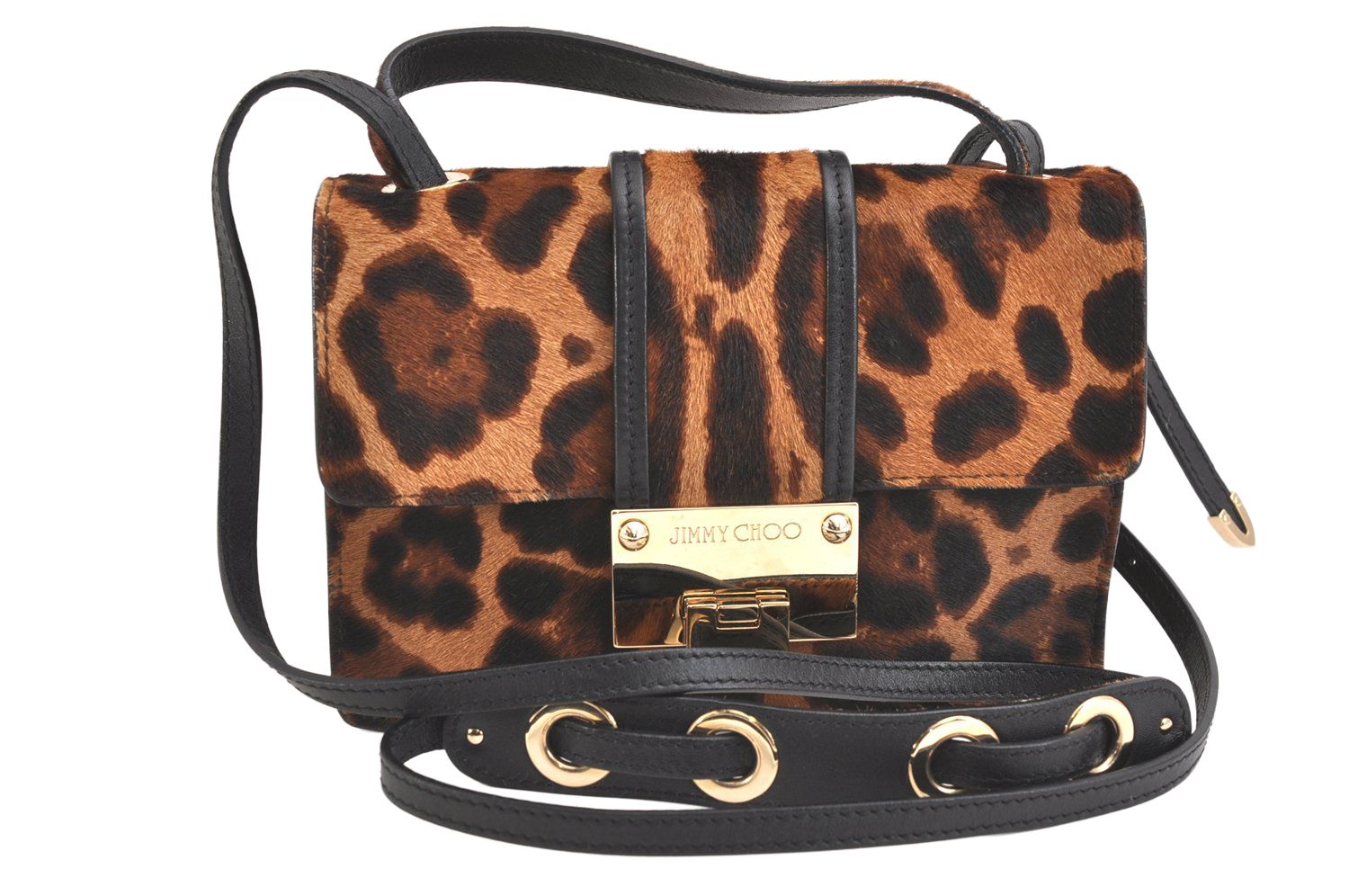JIMMY CHOO ジミーチュウ レオパード柄 ハラコ 3Way ショルダーハンドバッグ ブラウン 2456N