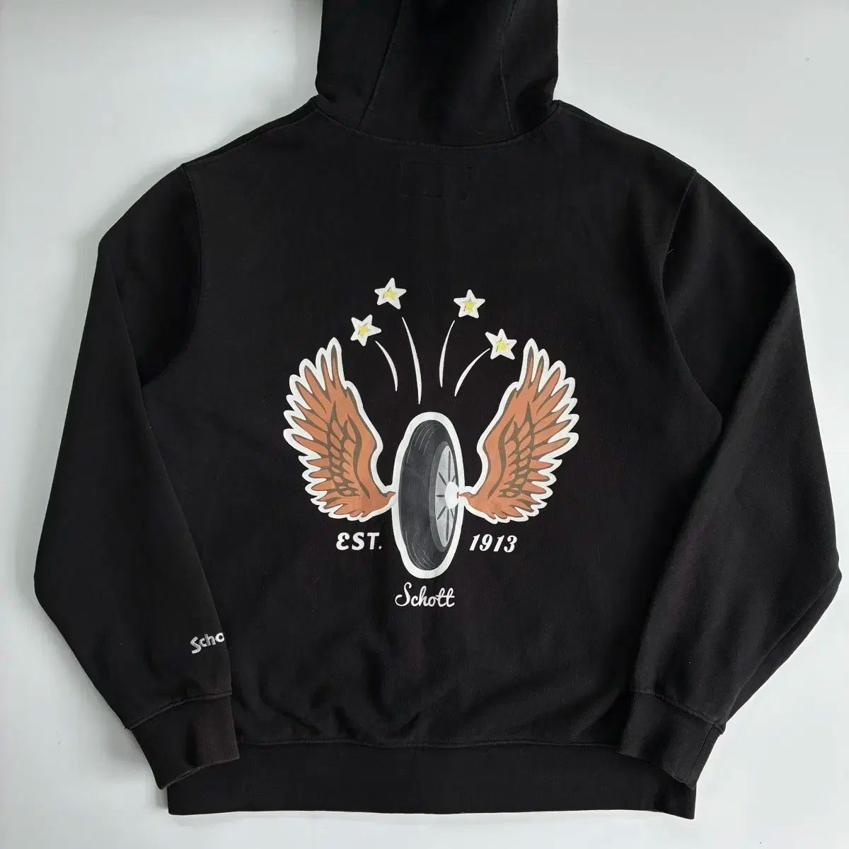 Schott ショート レーシング タイヤ フード付き ジップアップパーカー