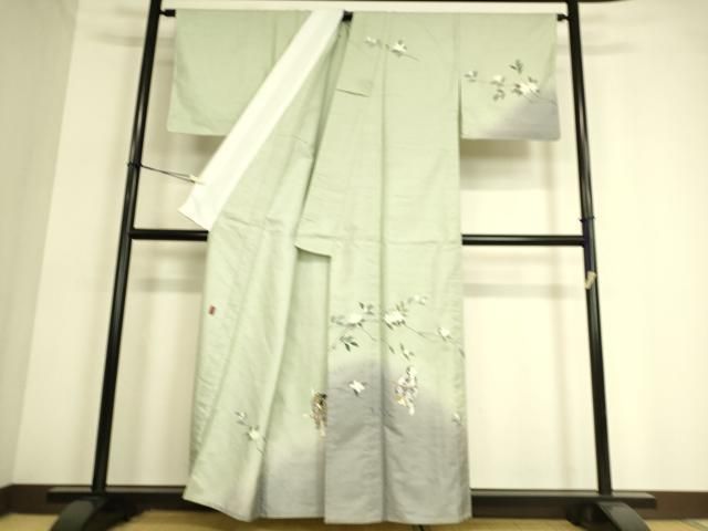 平和屋着物▽十日町友禅作家 越村幸雪 訪問着 単衣 紬地 童子遊び花文