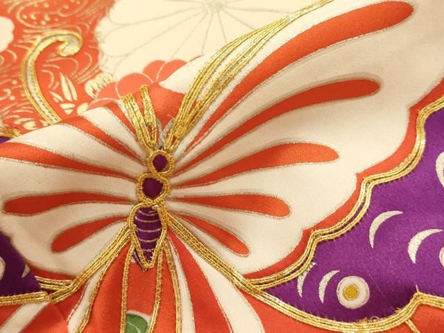 平和屋着物□豪華振袖 駒刺繍 花蝶文 金銀彩 正絹 逸品