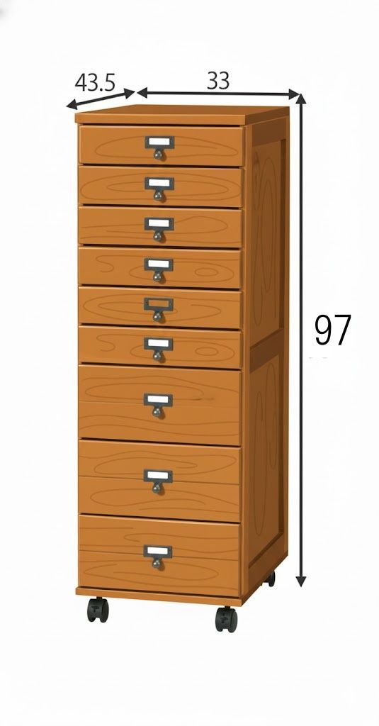 E 天然桐の多段チェスト 9段 キャスター付き B4対応 ブラックブラウン 完成品 MARWIL-DEMENAGEMENTS_CH