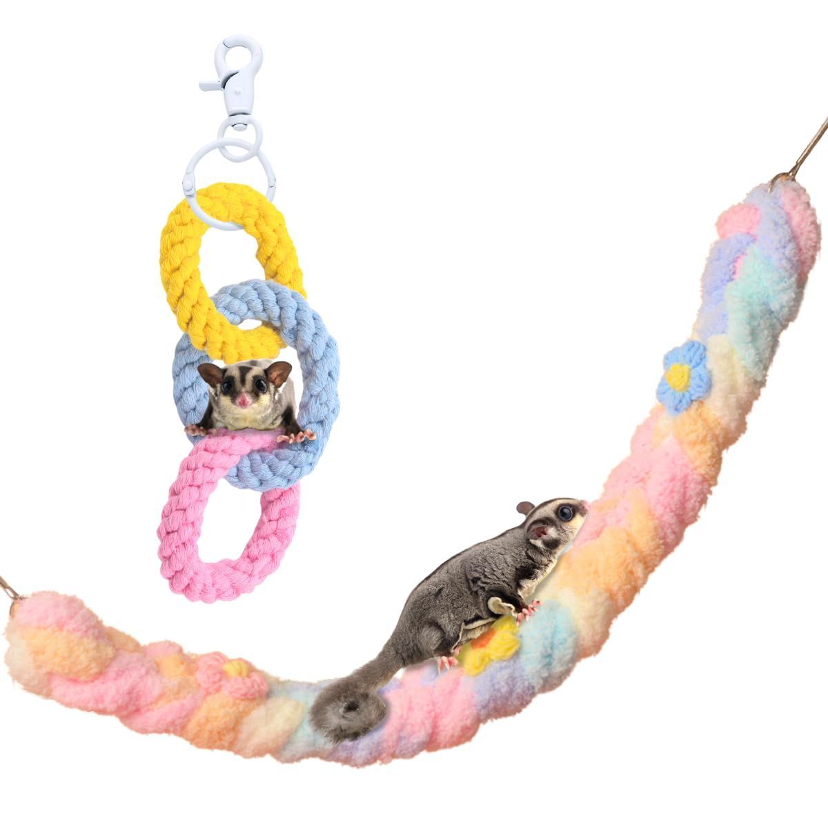 【在庫処分】おもちゃ フクロモモンガ ケージ モモンガ 吊り下げ ロープ 小動物 SALUDABLE 2点セット (パステル)