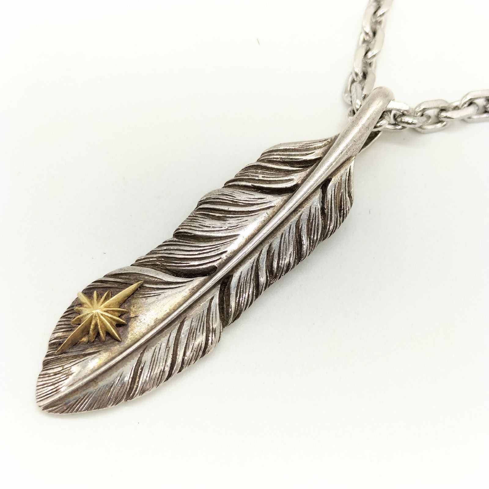 SAAD サード フェザーネックレス 左向き シルバー925xK18 美品】SAAD サード フェザーネックレス 左向き シルバー925xK18