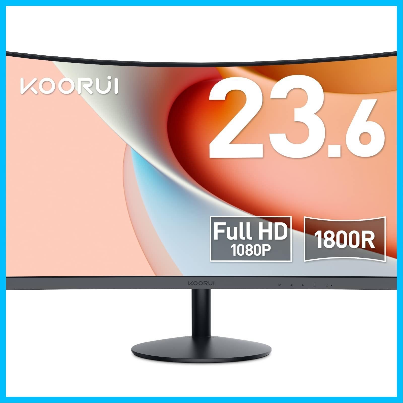 【数量限定】KOORUI モニター 24 インチ 湾曲モニター 1080P 曲面モニター VA非光沢・1800R曲面 /60 HZ/VGA/HDMI/sRGB/傾き調整 湾曲 ゲーミングモニター PS4 / PS5 / Xbox/PC/Mac/AV対応 24N