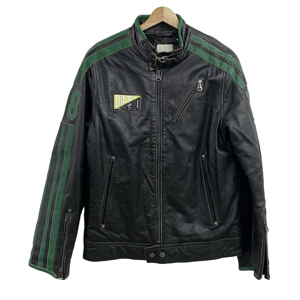 DIESEL(ディーゼル) ライダースジャケット サイズXXL - 黒×グリーン 