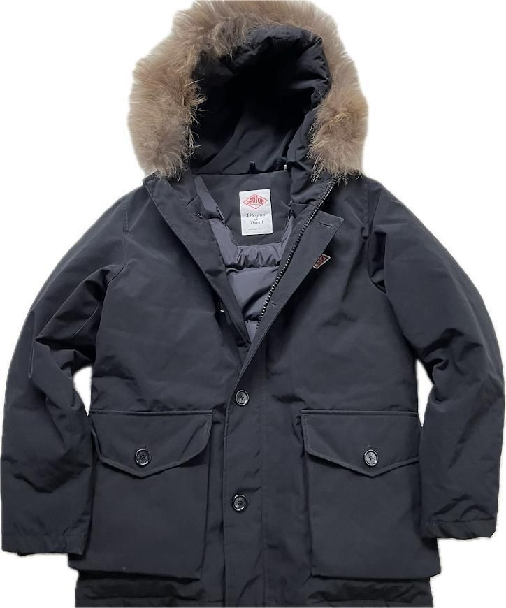 美品 ダントン ラクーンファー 40→メンズL タッサー ダウンジャケット 黒 DANTON MENS FUR DOWN ダントン タッサー ダウンジャケット 40 黒