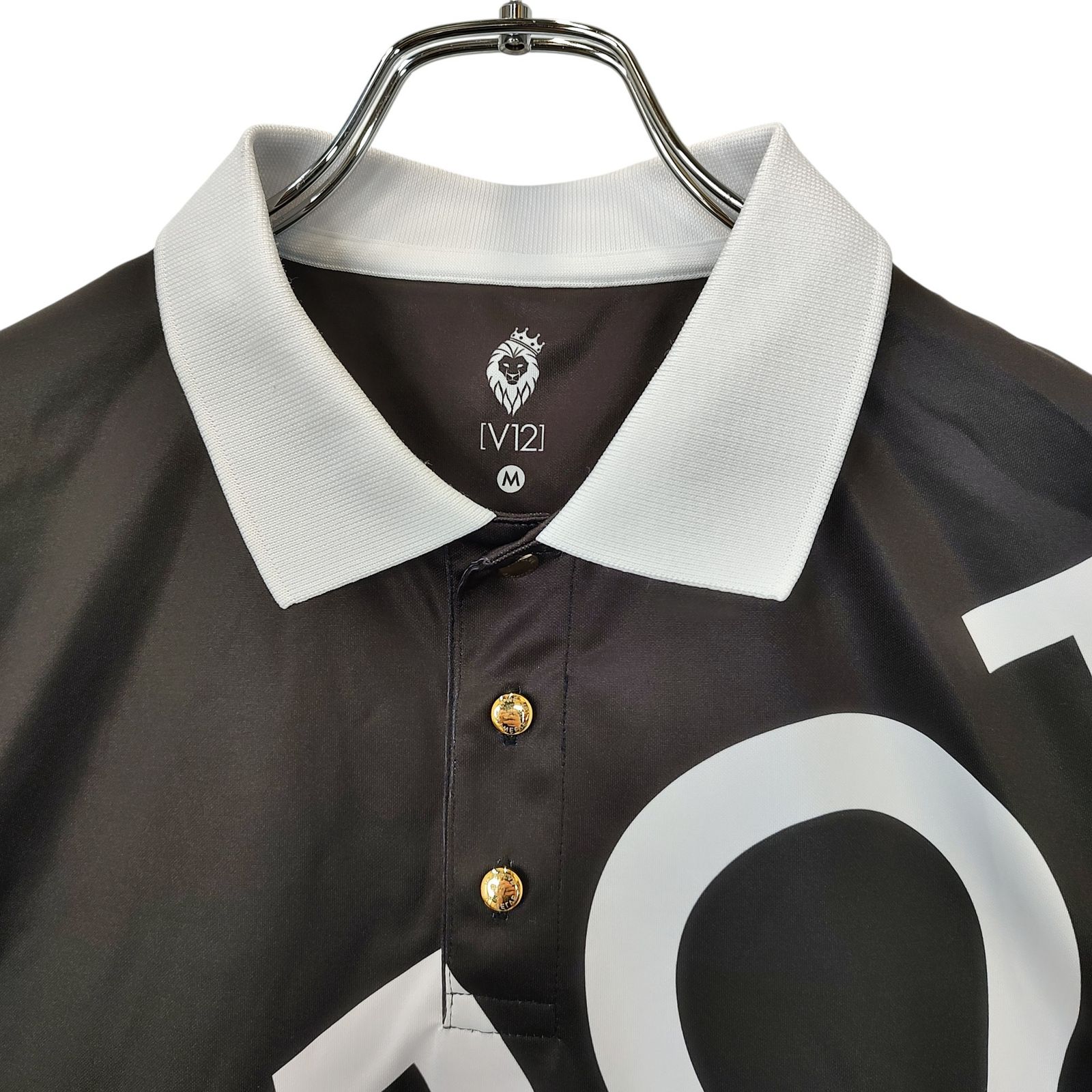 超美品 V12 ポロシャツ XL 白黒パターン ブイトゥエルブ V12 ブイトゥエルブ ゴルフ BIG L POLO 半袖 ポロシャツ V121810