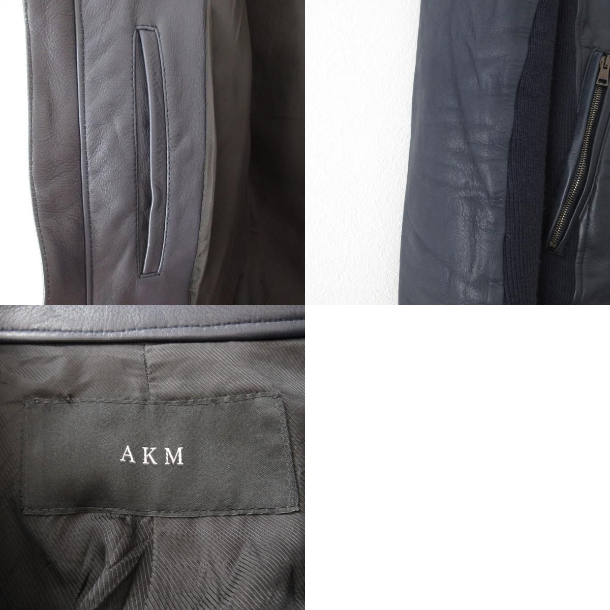 美品 AKM エイケイエム レザー ニット切替 ダブルジップ スタンド 