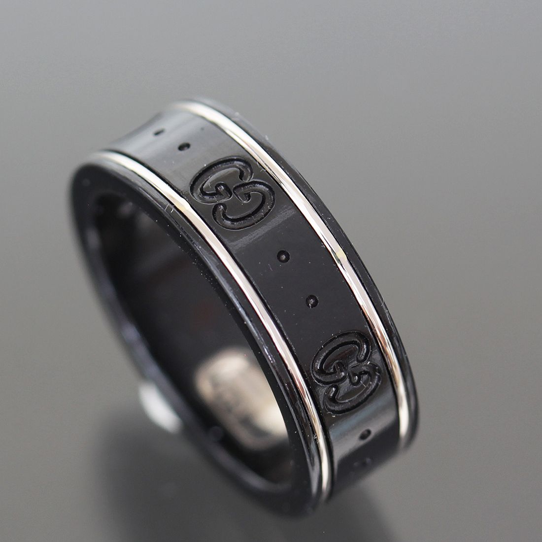 GUCCI グッチ アイコンリング 黒セラミック 14号(表記15) K18WG 指輪  